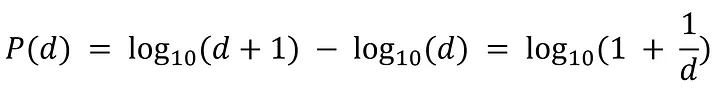 The formula to calculate the probabilities for some digit, between 1 and 9, occurring at the start of a number